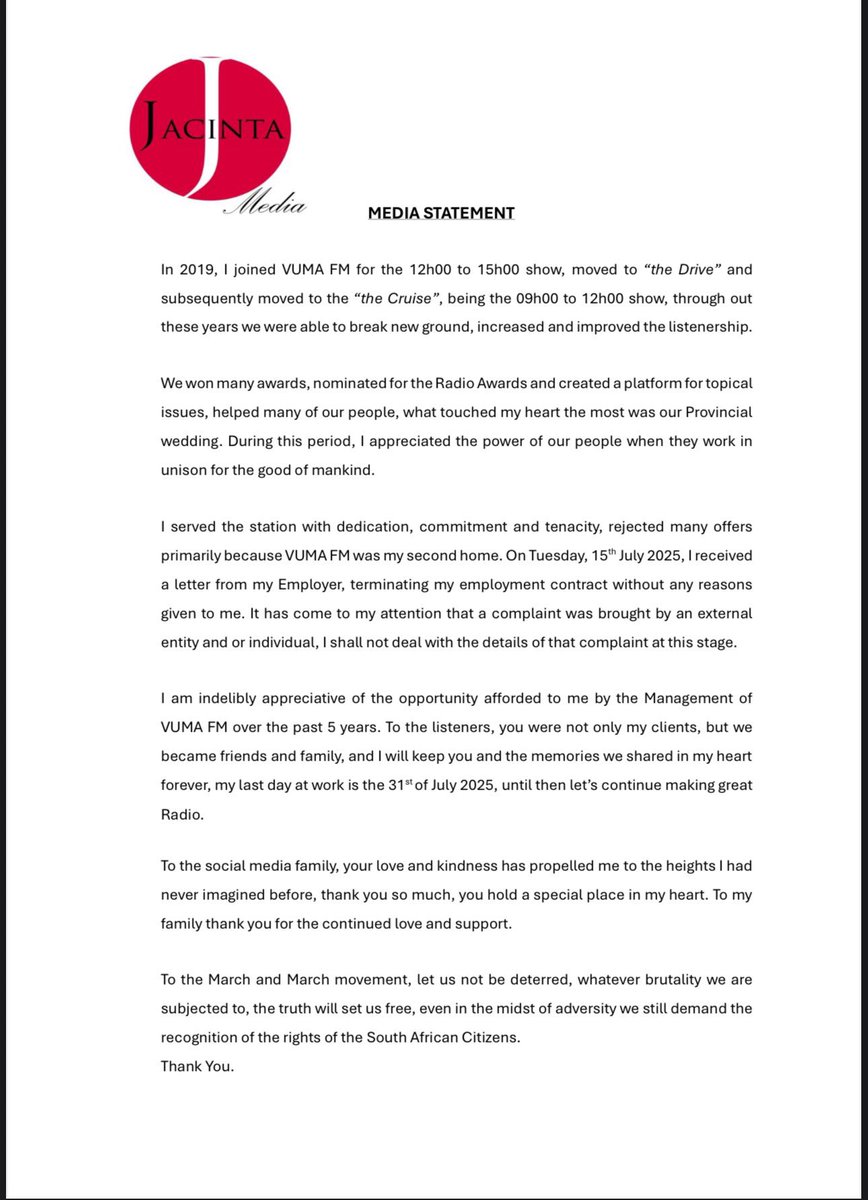 PSAFLIVE's tweet image. BREAKING NEWS: The founder and leader of March and March Jacinto Mangobese Zuma has been unfairly dismissed by VumaFM KZN.