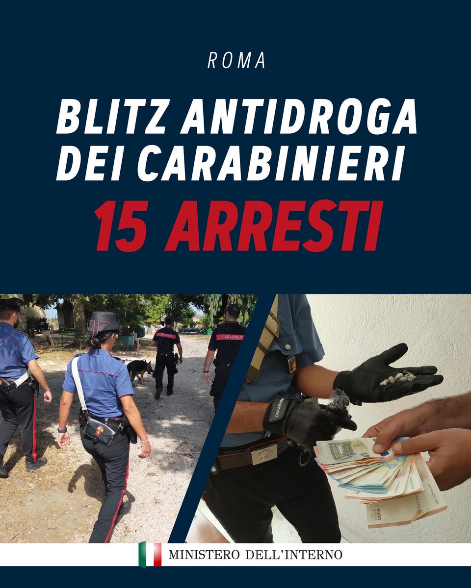 Matteo Piantedosi (@piantedosim) on Twitter photo Blitz antidroga a Roma: 15 le persone arrestate per spaccio dai <a href="/_Carabinieri_/">Arma dei Carabinieri</a> in poche ore in diversi quartieri della Capitale, dal Quarticciolo a Tor Bella Monaca. Sequestrate ingenti dosi di crack, cocaina, eroina, hashish e rivotril, oltre a migliaia di euro in contanti. Blitz antidroga a Roma: 15 le persone arrestate per spaccio dai <a href="/_Carabinieri_/">Arma dei Carabinieri</a> in poche ore in diversi quartieri della Capitale, dal Quarticciolo a Tor Bella Monaca. Sequestrate ingenti dosi di crack, cocaina, eroina, hashish e rivotril, oltre a migliaia di euro in contanti.