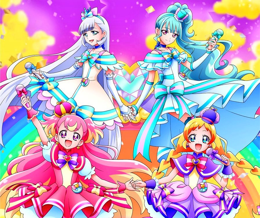 AIrzahn's tweet image. Precure All Stars ✨
The idol season "Kimi to Idol" is still ongoing, so the senior teams from the last 4 seasons also swung the mics to cheer on the idols ... Have faith in everything "KIRAKILALA" ~ !