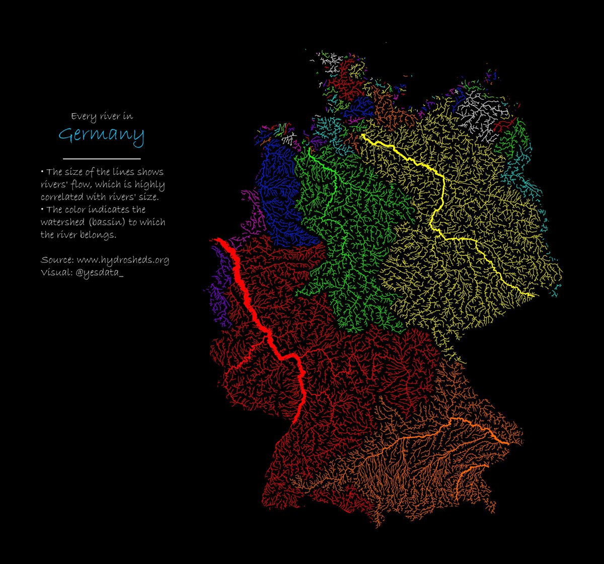 💧 Series: Rivers (No. 5) - Germany

Germany's river system, including major rivers like the Rhine, Danube, and Elbe, plays a vital role in transportation, trade, and supporting diverse ecosystems across the country.

🔧 Tools: Python (Pandas, Geopandas, Shapely)