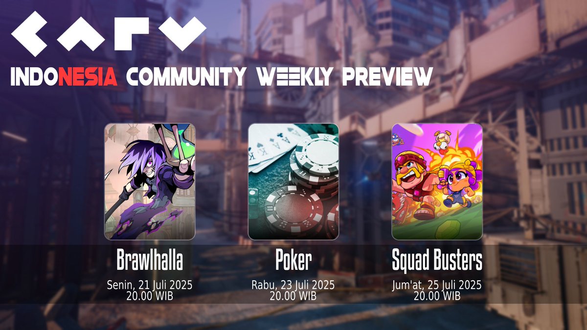 Jadwal Event GameNight Community Carv Indonesia 🇮🇩

📅21 Juli -  27 Juli 2025  
🕗20:00 WIB  / 01 PM UTC

discord.com/channels/91544…

Jangan sampai ketinggalan, ya!