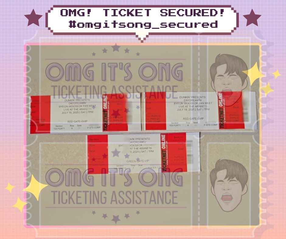 omgitsong_101's tweet photo. #OIO_proofs
OMG, Tickets secured for Dunkin's BYEON WOOSEOK DAYDREAMIN FAN MEET MANILA!
āØTickets secured onsite!
ā
2 SVIP
ā
5 VIP
ā
2 Center Lower Box
ā
2 Center Upper Box
āTICKETS NOT FOR SALEā
#DunkinPH_Daydreamin #ByeonWooseok_DunkinPH https://t.co/xpFGTD4IKB
