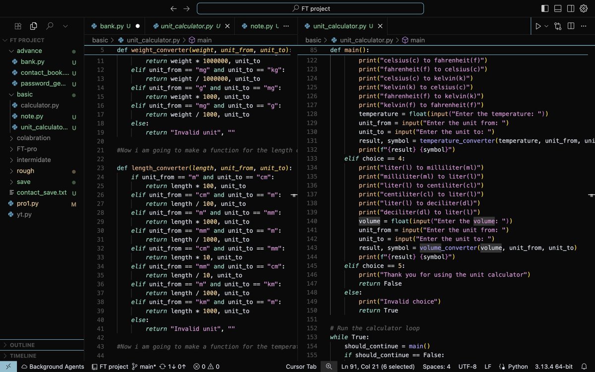 ishit_chaudhari's tweet image. Just coded a small unit converter tool in Python! 🧪📏
It handles:
✅ Weight
✅ Length
✅ Temperature
✅ Volume
Fun way to practice real-world coding logic! 💻
Next step: Building a GUI version with Tkinter 😎
#Python #BeginnerDev #StudentCoder