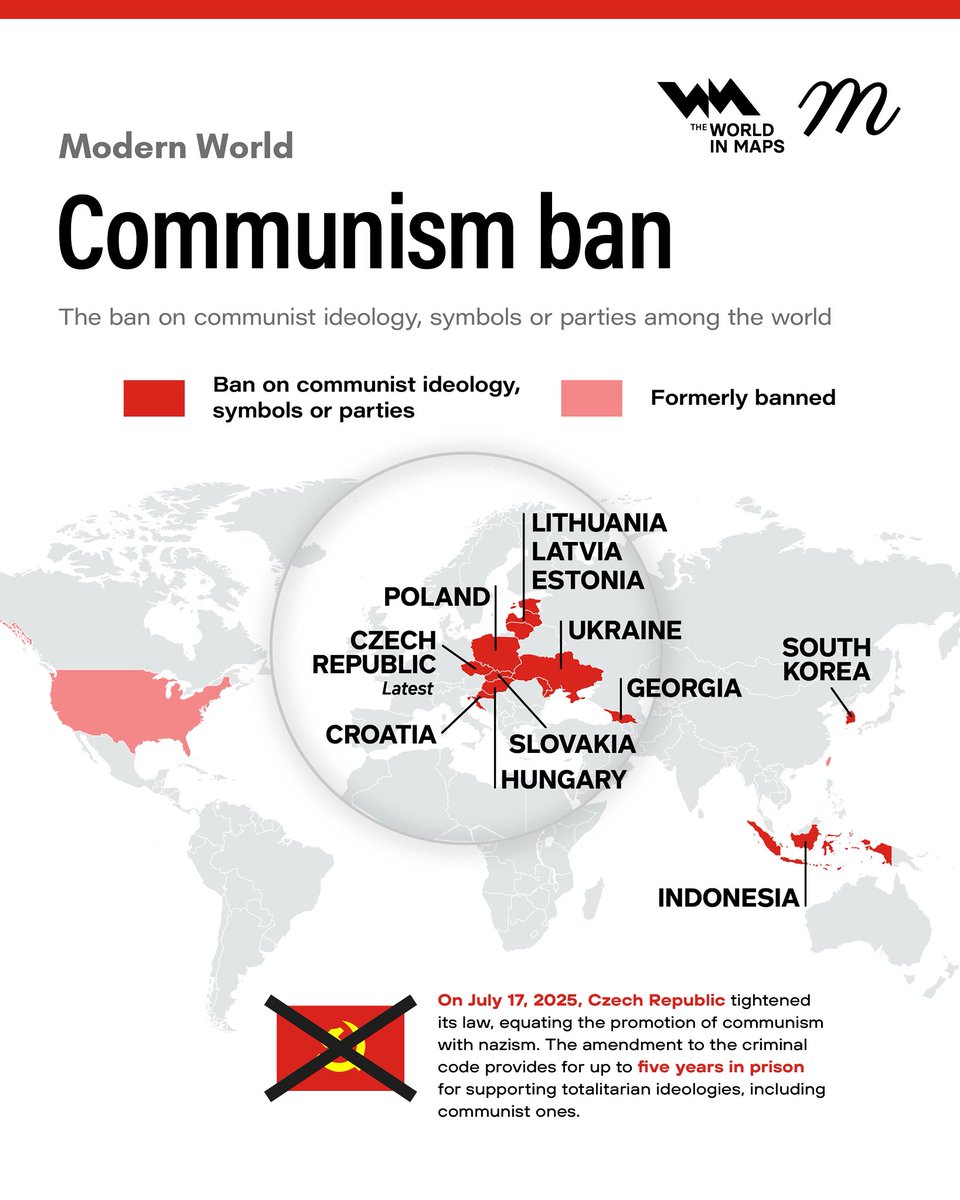 xruiztru's tweet image. Several countries around the world ban communist ideology, symbols or parties. Here is where: