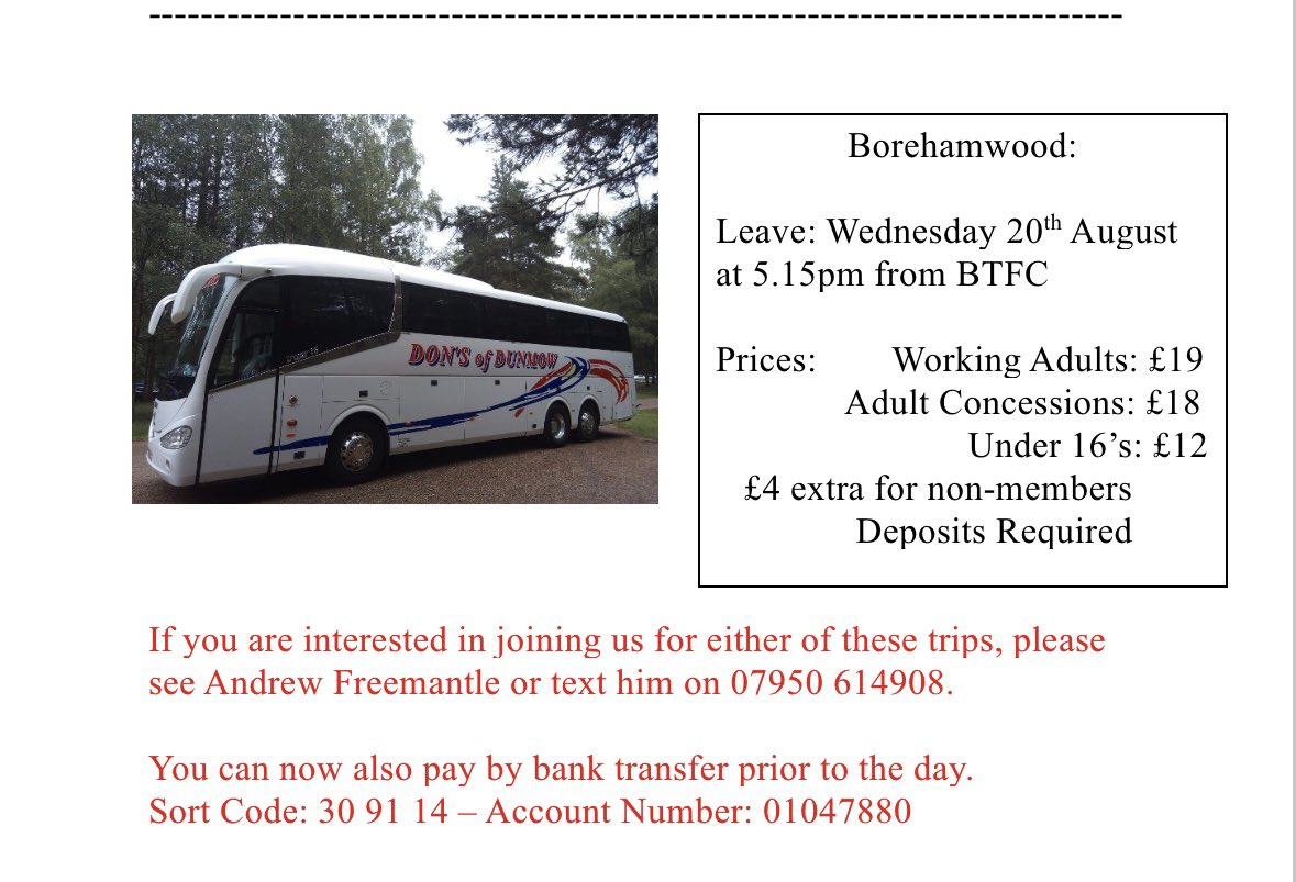 btfcisc1898's tweet image. 📣AWAY TRAVEL

Join us on the road on the 20/08/25 as Iron face newly promoted Borehamwood! 

Limited seats available so book now!! 
#ironarmy @braintreetownfc 

🆚 Borehamwood
📍 Meadow Park 
🏆 National League 
⏰ Leaves BTFC @ 17.15
🎟️ See below for prices