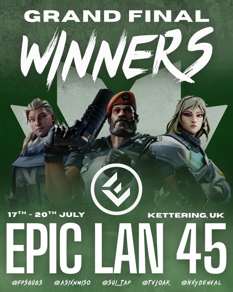AFTER TWO AMAZING MATCHES THE BOYS HAVE DONE IT!!! WELCOME THE WINNERS OF EPICLAN45!

So incredibly proud of them, they’ve played phenomenally this weekend, looking forward to whats next to come. 

GGS to #gillyweewee (<a href="/LukeyVLR/">Lukey</a> &amp;co) amazing games.