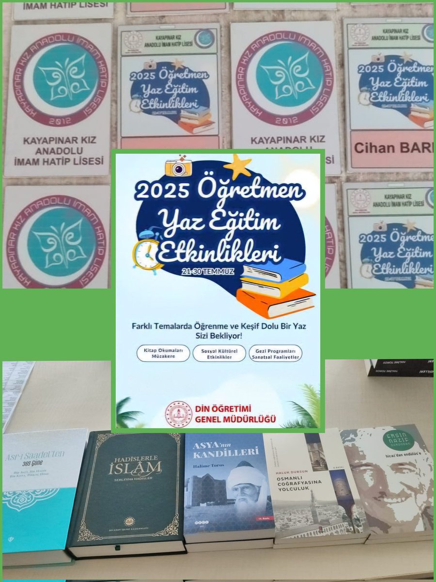 <a href="/meb_dinogretimi/">MEB Din Öğretimi Genel Müdürlüğü</a> Genel Müdürlüğü,Öğretmenlerin alan bilgisi,öğretimi desteklemek,
gelişimlerine katkı sunmak için değişik illerde 21-30 Temmuz tarihlerinde gerçekleştireceği, Öğretmen Yaz Eğitim Etkinliklerine okulumuz da ev sahipliği yapacak.
<a href="/tcmeb/">Millî Eğitim Bakanlığı</a> <a href="/drahmetisleyen/">Ahmet İşleyen</a> <a href="/ihsanerkul1/">İhsan Erkul</a>