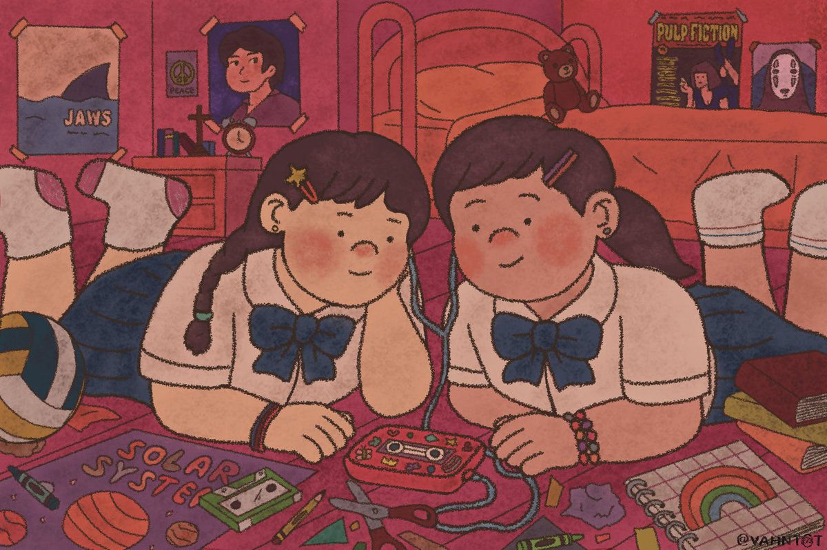 One quiet afternoon, two Catholic school girls, a mixtape, one pair of earphones, and a simple school project. Her stomach fluttered with butterflies, her heart racing like it knew something she didn’t 💗