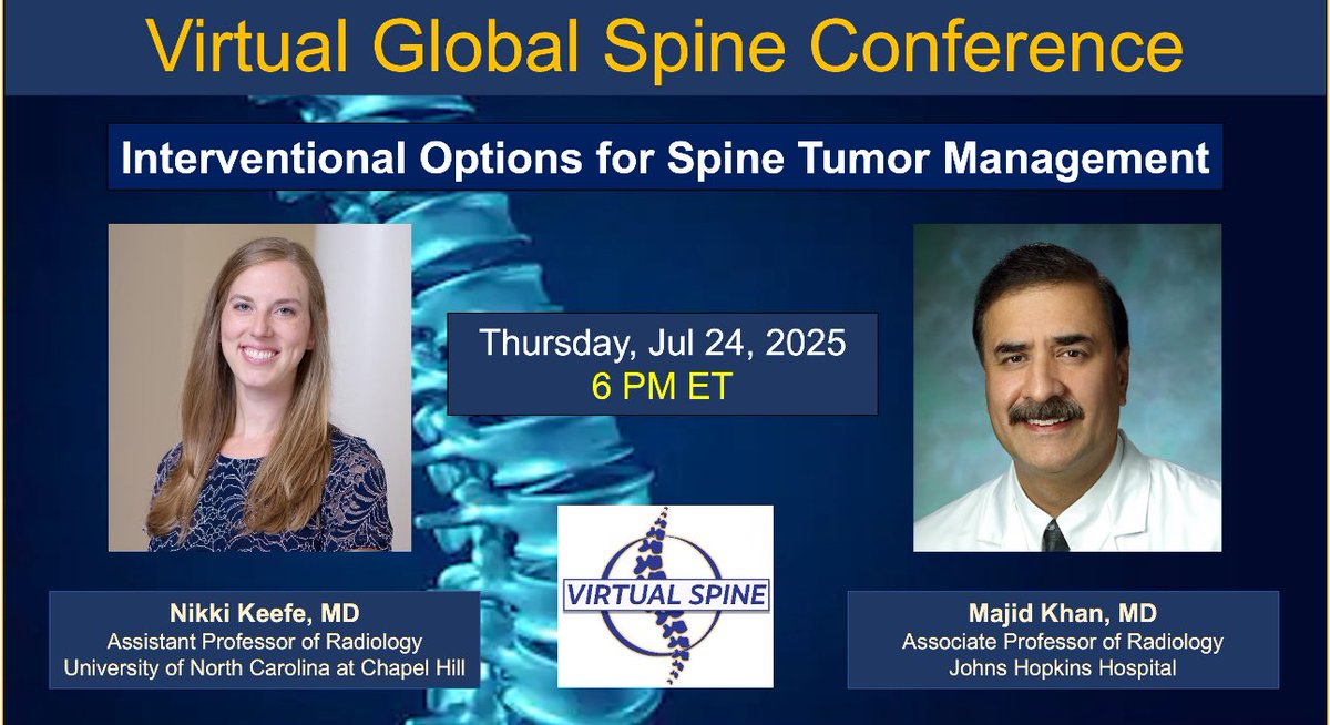 MGalganoMD's tweet image. Looking forward to hosting Dr. Nikki Keefe from @UNCRadiology & Dr. Majid Khan from @Hopkins_Rad on @virtualspine !
They will be discussing cutting edge interventional management options for spinal tumors
nam12.safelinks.protection.outlook.com/?url=https%3A%…
@UNCRadiology
@Hopkins_Rad
@UNCneurosurgery