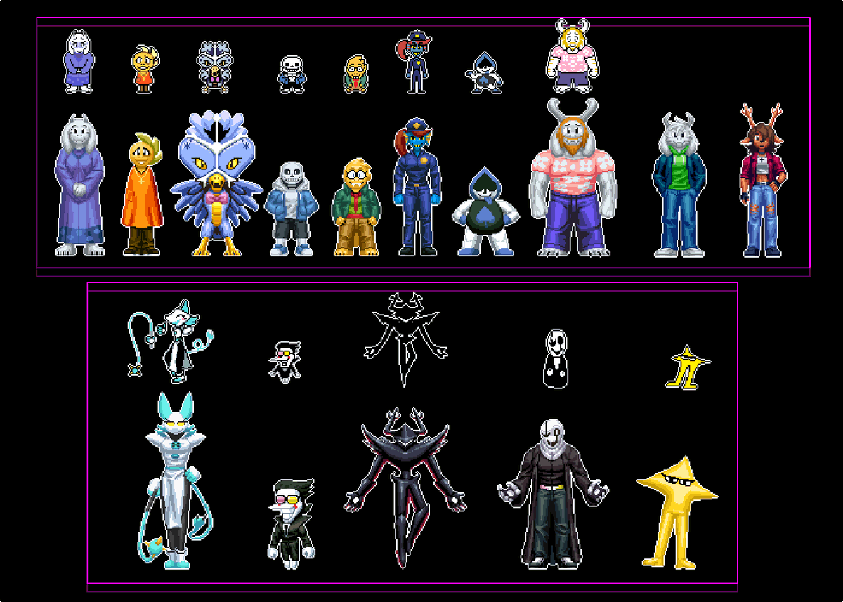 2/2, I wanted to do the "secret hyberlink blocked" of chapter 3 but it soon grew to include the other characters too, Shout out to <a href="/Heartbreak_Juan/">HB ✧</a> for Asrial and Dess's design since they both look really dope  :D. #DELTARUNE #pixelart #tobyfox #theoriginalstarwalker