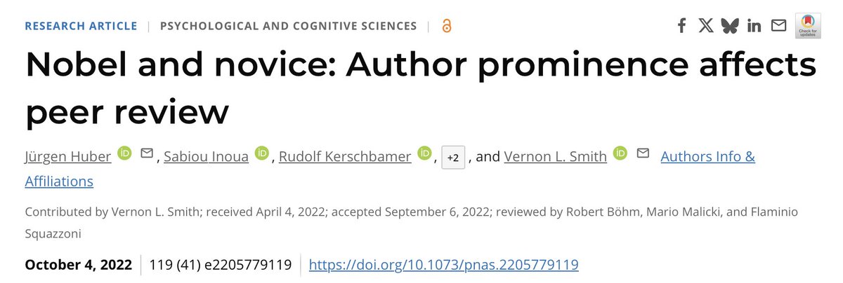 Reviewers are 3x more likely to reject the SAME paper when the author was unknown versus when it was a Nobel laureate.