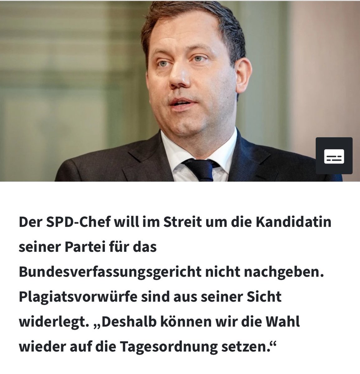 „#Plagiatsvorwürfe sind aus seiner Sicht widerlegt.“

Dann möge sich Herr #Klingbeil informieren, bevor er was behauptet. Wir müssen es wissen, wir arbeiten ja gerade mit Hochdruck an der Dokumentation.

#BrosiusGersdorf 

faz.net/aktuell/politi…