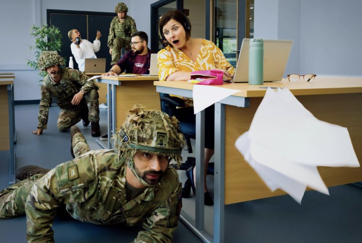 VeteransFdn's tweet image. 🚫💂♂️What if Soldiers Interrupted Your Workday?
That’s the striking message behind the new MOD Respect the Range campaign, flipping the script to highlight how public interruptions are affecting vital military training.
📍 Photos show soldiers storming salons, gyms, and offices…