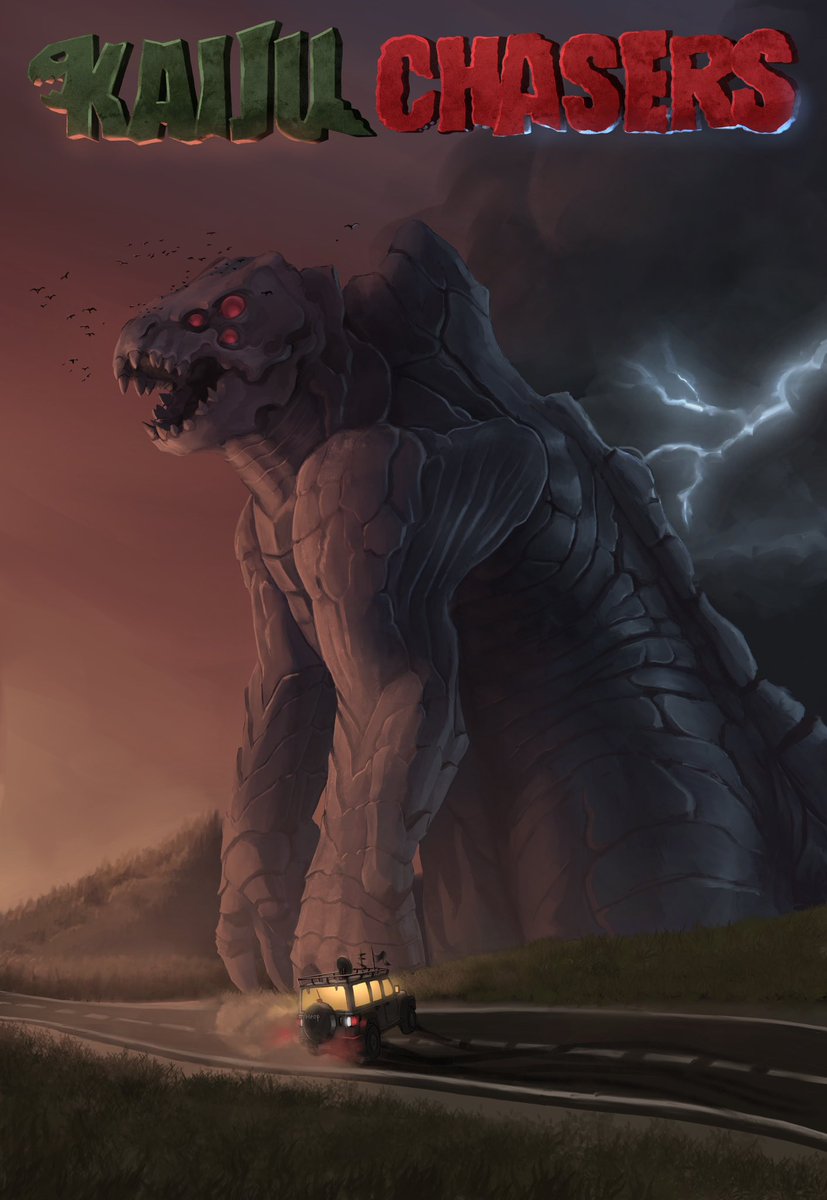 FortuneFinn's tweet image. I know this is my SoT account. 

But I just wanted to share this amazing cover art, created by @ShamelessShabby, with as many people as I can. Our expectations were exceeded by a lot!

Made for our (WIP) TTRPG, Kaiju Chasers. 
#Kaiju