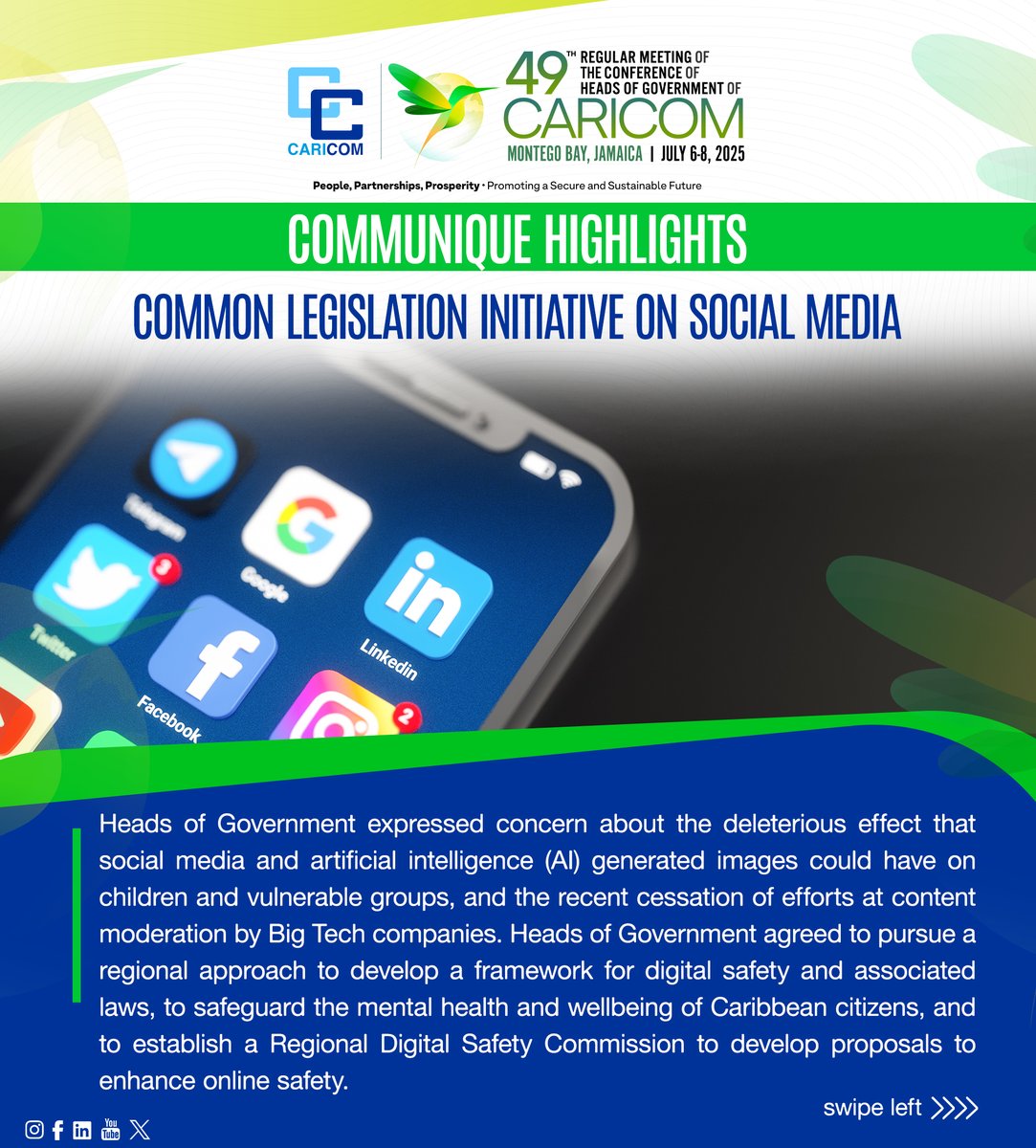 CARICOMorg's tweet image. 📱New digital safety laws are coming in the Region
💻 A Regional Digital Safety Commission to be established and will lead the process of developing legislation.
➡️Swipe now to learn more.
📲 Scan the QR code or click to read the Communique now: ow.ly/uVVx50WshbW…