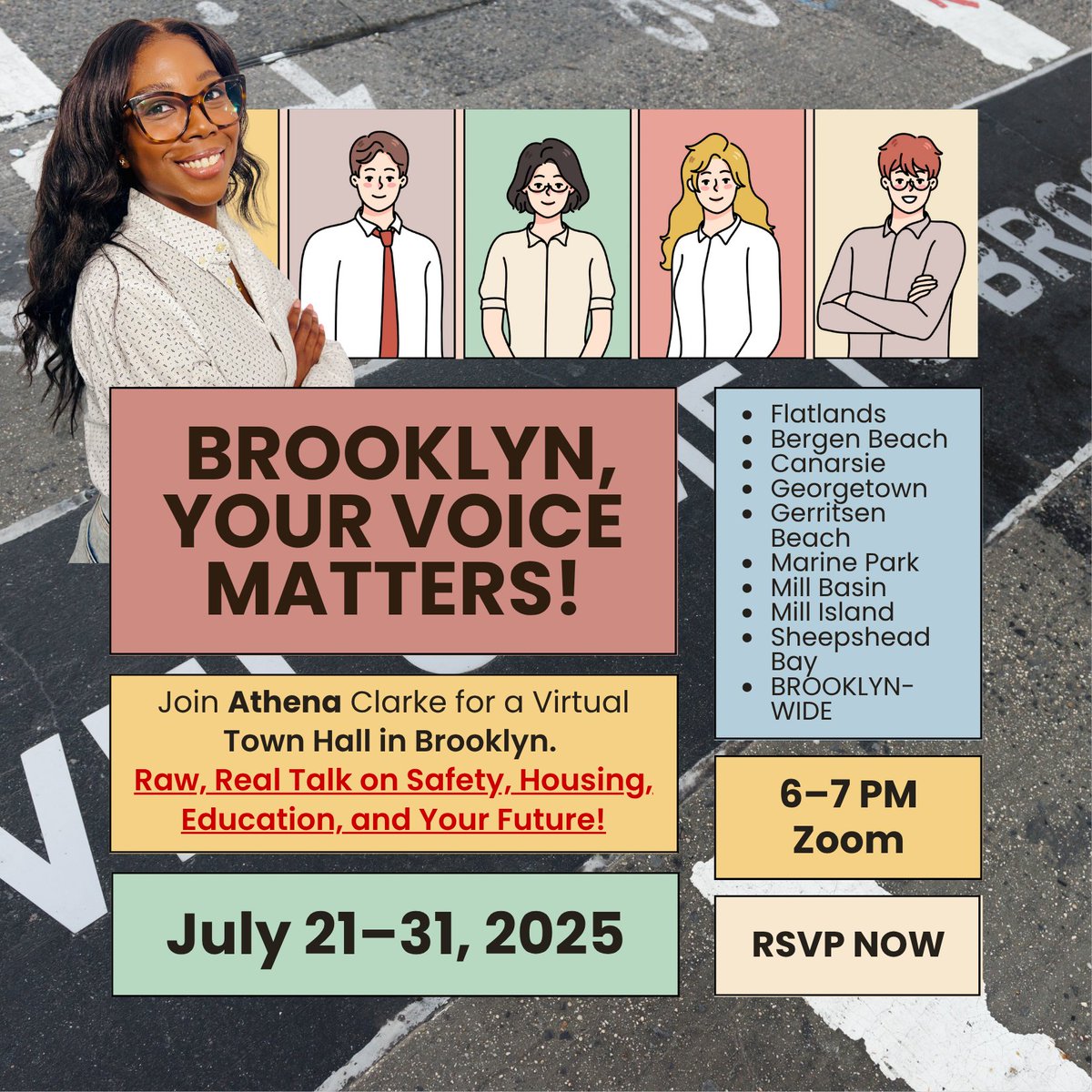Donald J. Trump Kings County Republican Club (@djtnyclub) on Twitter photo 🔥 ATHENA IN ACTION 🔥 <a href="/Clarke4Council/">athena clarke</a> Brooklyn, are you ready to speak up and be heard?
This July, Athena Clarke is hosting 10 back-to-back virtual town halls for your neighborhoods—from Flatlands to Sheepshead Bay. This is your platform to talk about safety, housing, schools, 🔥 ATHENA IN ACTION 🔥 <a href="/Clarke4Council/">athena clarke</a> Brooklyn, are you ready to speak up and be heard?
This July, Athena Clarke is hosting 10 back-to-back virtual town halls for your neighborhoods—from Flatlands to Sheepshead Bay. This is your platform to talk about safety, housing, schools,