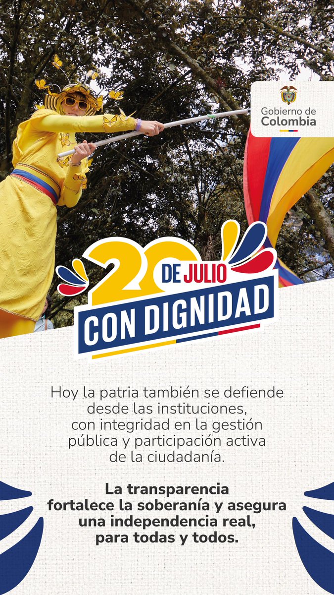 Hoy celebramos la independencia como un derecho vivo.
La libertad también se construye cerrando espacios a la corrupción y protegiendo lo público.
Una Colombia digna es una Colombia con instituciones transparentes y ciudadanía activa.
#20deJulioConDignidad 🇨🇴