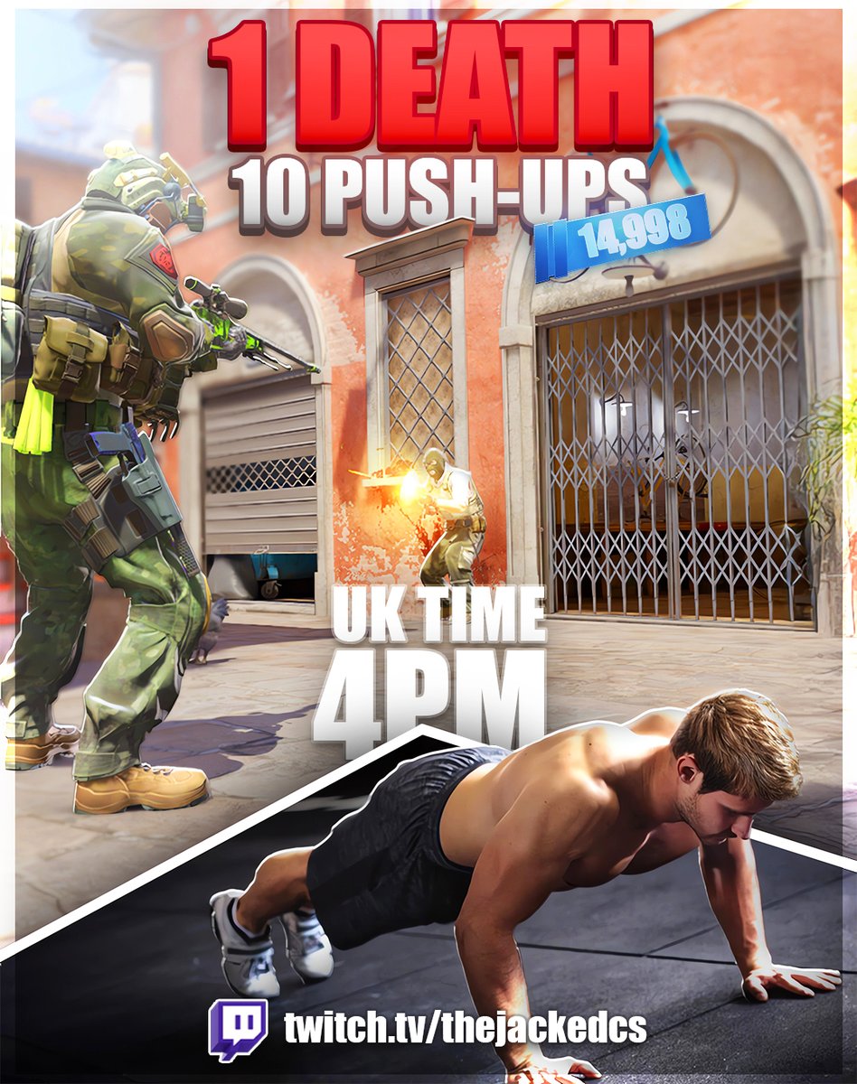 jackedgambles's tweet image. TODAY IN 3 HOURS (5PM CET)

1 DEATH = 10 PUSHUPS TO GET MY PREMIERE RANK!

twitch.tv/thejackedcs
