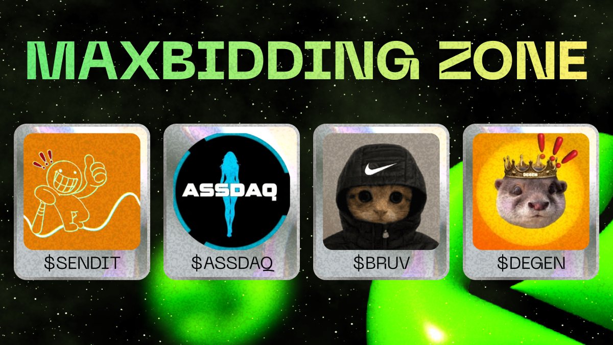 maxbidding zone.

for the chads only 🤠

$SENDIT $ASSDAQ $BRUV $DEGEN 

x.com/i/spaces/1RDGl…