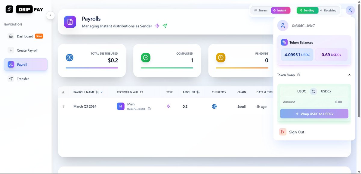 krishnpanchal14's tweet image. @_openeconomy Week 2:
Shipping never stop!
Just made USDC Instant Payroll on @Scroll_ZKP Mainnet.
- Keep records
- forgot manual spreadsheet headache
- tracking
- helps filing tax
What's next?
- This is not final, we are continuously building
- Perpetual streaming is under…