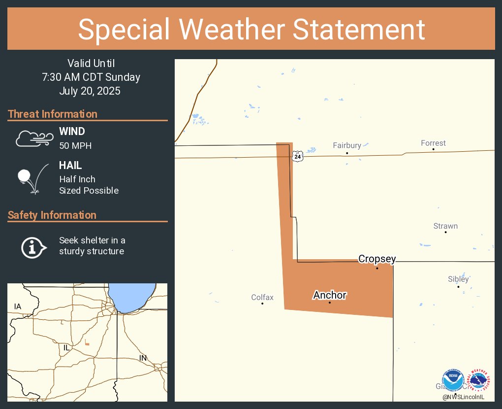 A special weather statement has been issued for Anchor IL and  Cropsey IL until 7:30 AM CDT