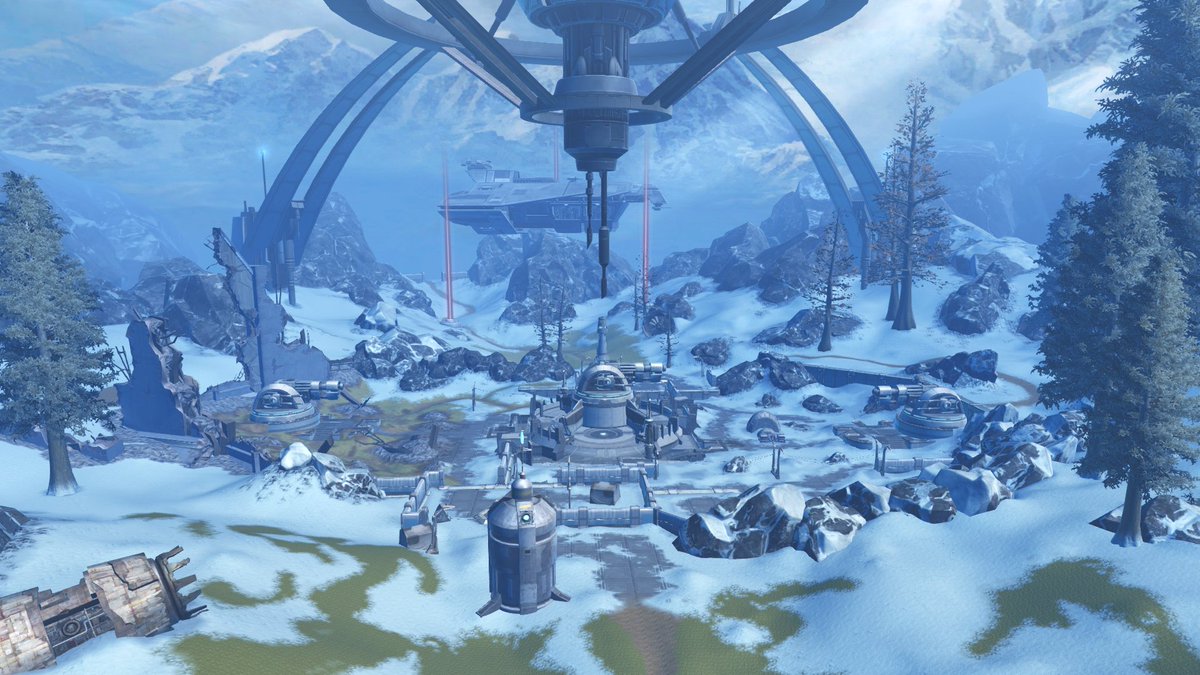 TodayinTor's tweet image. SWTOR landscapes look so surreal from afar, like what even is the point of this giant metal laser dome in the middle of the Alderaan wilderness.