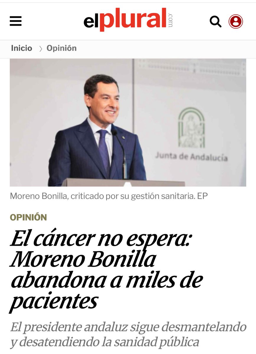 mangelesprieto's tweet image. 📣CRISIS ONCOLOGICA provocada✖️ política sanitaria d Moreno Bonilla:

🔴Contratos precarios q dejan sin #oncólogos, #enfermeros, técnicos al #SAS
🔴Listas de espera interminables
🔴Pruebas diagnósticas q no llegan
🔴…

NO HAY DERECHO A ESTO

@El_Plural elplural.com/opinion/cancer…