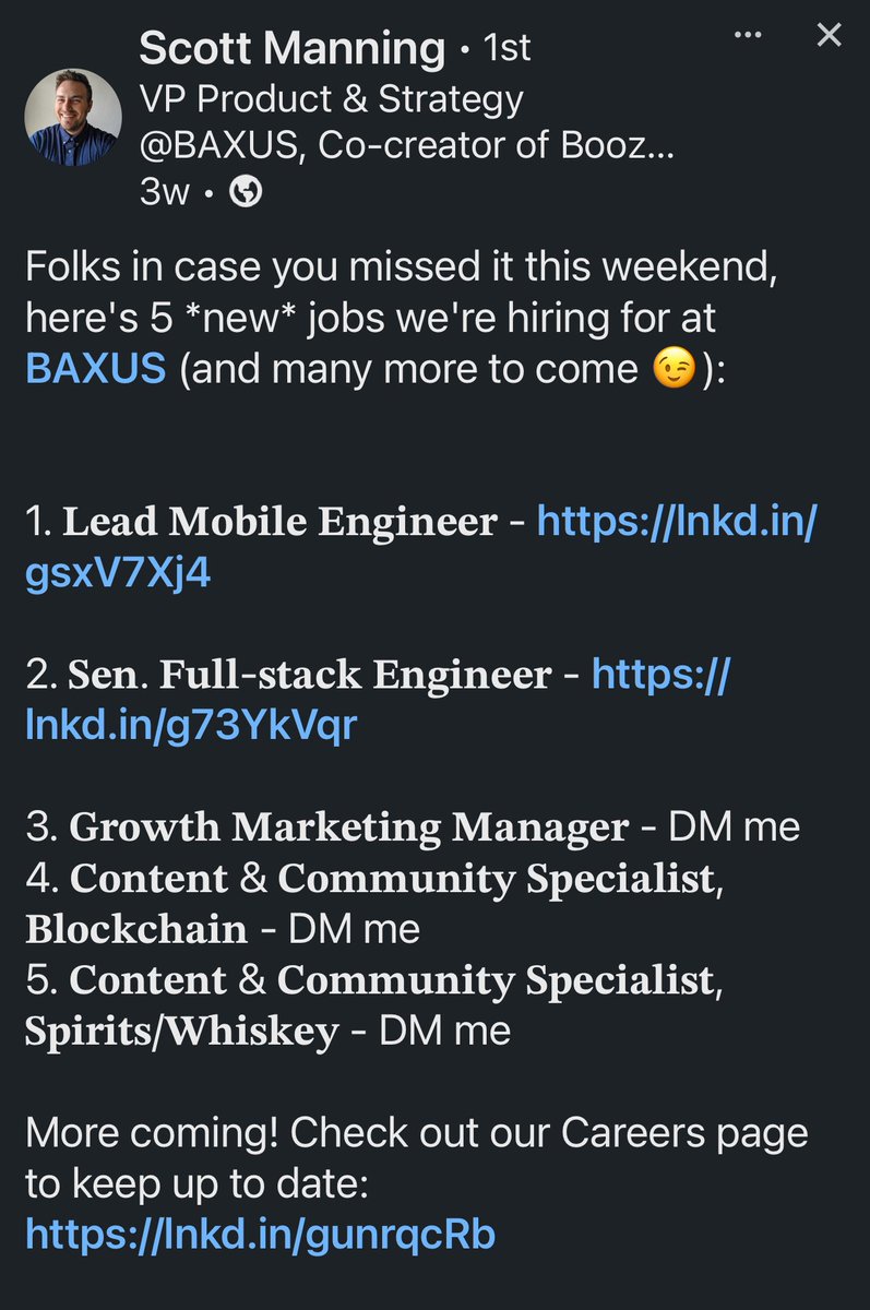 Crypto unlocks vocation - aka doing what you like and are good at:

<a href="/BAXUSco/">BAXUS</a> 

linkedin.com/posts/scottrma…