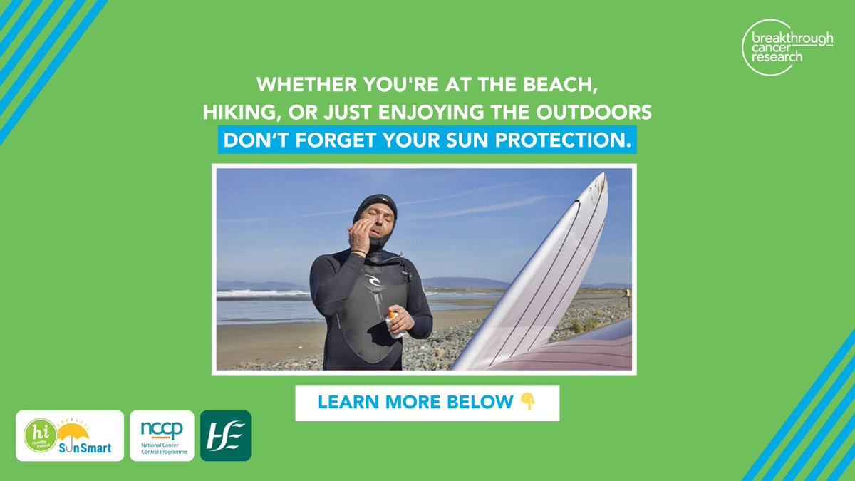 BreakthroCancer's tweet image. ☀️ Skin damage doesn’t just happen on holiday.
Even in Ireland, UV rays can harm your skin from April to September, even on cloudy days.
🧥🧴👒🌳🕶️
Be #SunSmart
🇮🇪 Cloígh le 5 Leid #SunSmart
More: @hseNCCP @HealthyIreland
#SkinCancerAwareness #SunSafety