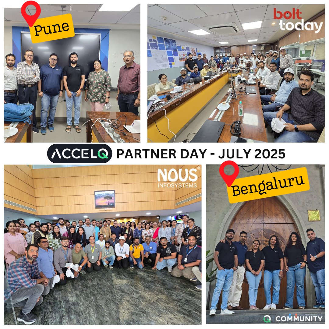 Geosley Andrades @ #StarEAST (@geosley) on Twitter photo Over 175 #QCommunity members from <a href="/nousinfosystems/">Nous Infosystems</a> (Bengaluru) & <a href="/bolt_today/">Jayant Umrani</a> (Pune) joined us for hands-on training with <a href="/ACCELQ/">ACCELQ</a> 's Codeless AI Platform!
Grateful for the energy, curiosity & support from all!
Here’s to learning, certifying & growing together.
#PartnerDay Over 175 #QCommunity members from <a href="/nousinfosystems/">Nous Infosystems</a> (Bengaluru) & <a href="/bolt_today/">Jayant Umrani</a> (Pune) joined us for hands-on training with <a href="/ACCELQ/">ACCELQ</a> 's Codeless AI Platform!
Grateful for the energy, curiosity & support from all!
Here’s to learning, certifying & growing together.
#PartnerDay