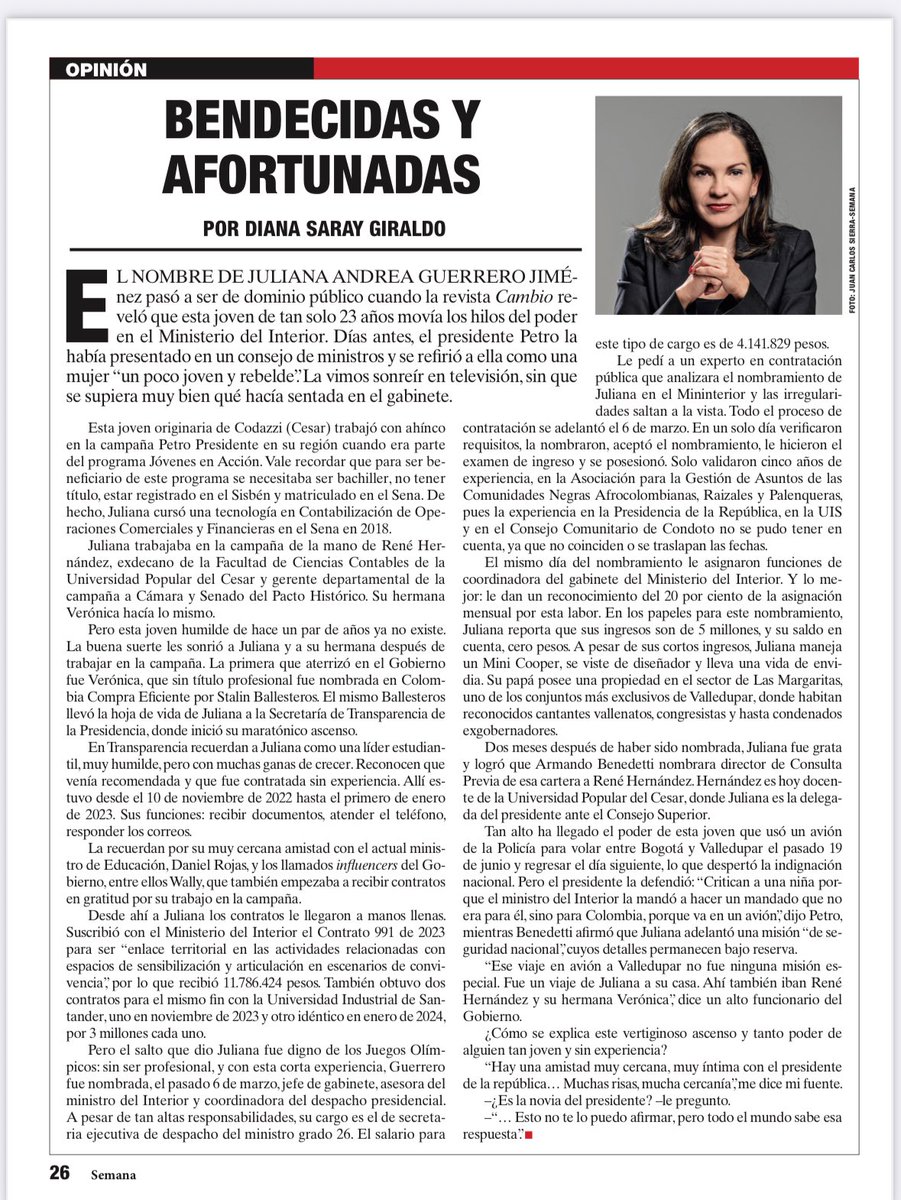En 3 años Juliana Guerrero pasó de ser beneficiaria de jóvenes en acción a jefe de Gabinete, y asesora del Mininterior.No tiene formación ni experiencia pero hoy forma parte del círculo más íntimo del Presidente y usa las aeronaves reservadas a altas dignidades. Por qué?
