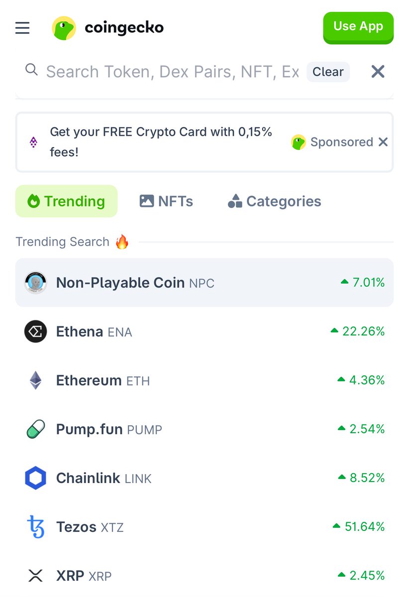 $NPC now trending #1 before $ENA, $ETH on <a href="/coingecko/">CoinGecko</a> 

The crowd seems to be catching up to the fact <a href="/NonPlayableCoin/">NPC</a> is a meme-tech bet that has monopolized the meme with their own clothing line <a href="/NonPlayableClo/">Non-Playable Clothing</a> 

It’s also an OG $ETH meme - watch $SOL apes rotate soon

Billions