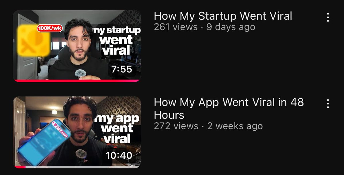 I started posting weekly on YouTube documenting how I’m growing my app.

The views are solid, considering the channel is brand new.

Documenting the process of building anything is so useful in 2025.