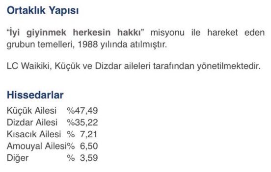 LC Waikiki’nin en büyük ortağı Küçük Ailesi (%47,49)

Nivak Yapı’nın CEO’su Ahmet Küçük

Yani aynı aile.

 Nivak Yapı, 2 gün önce Galatasaray’la Florya arazisi için hasılat paylaşım anlaşması imzaladı.

#lcwaikikiboykot