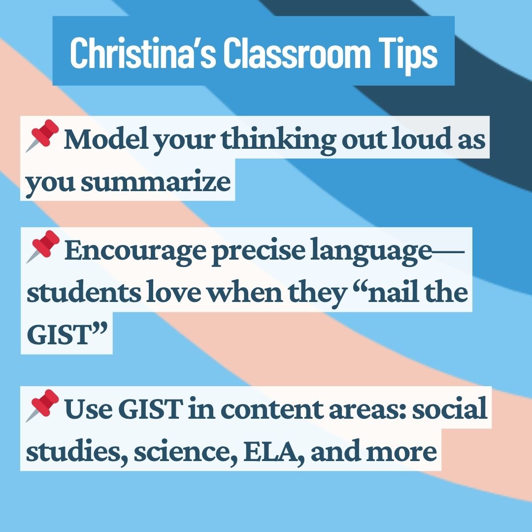literacypodcast's tweet photo. 🚨 Strategy spotlight: GIST Statements
A simple, powerful way to build comprehension—and yes, students love it. Swipe through to see:
✅ What it is
✅ How it works
✅ Tips from Christina’s classroom
🎧 Read about the G.I.S.T. strategy here! https://t.co/nHPPLaOPYK https://t.co/oh3hFvcpru