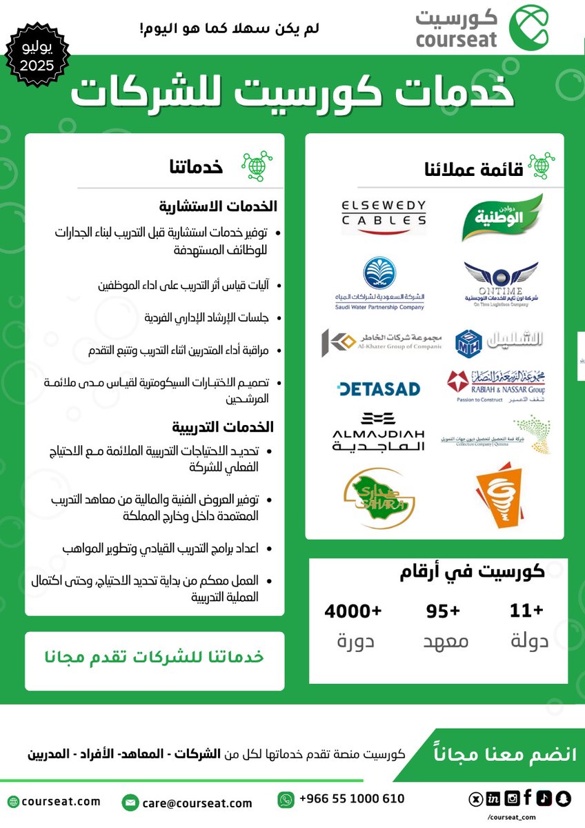 courseat_com's tweet photo. اغتنم خدماتنا للشركات في مجال التدريب https://t.co/k6ofdpQVyu