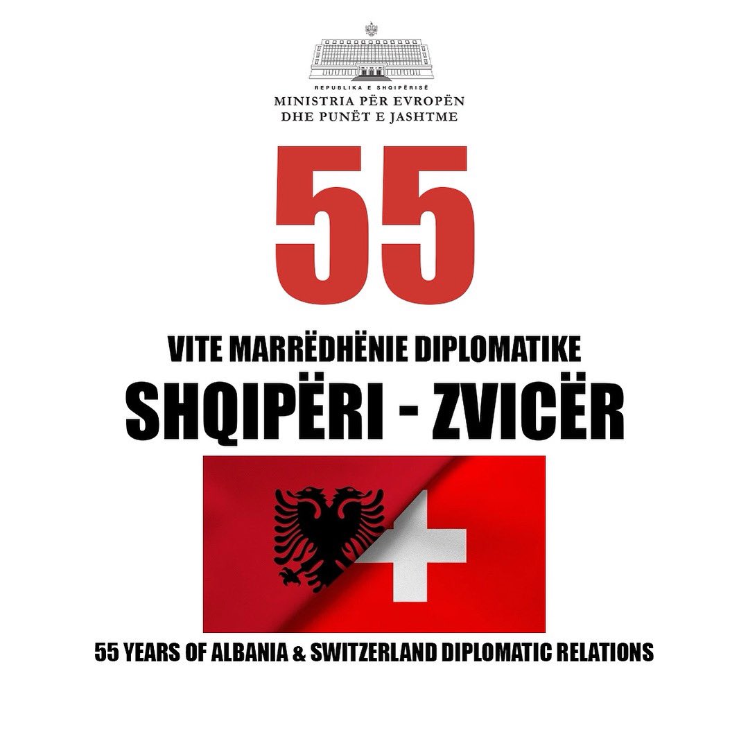 🇦🇱🤝🇨🇭 Sot shënojmë 55-vjetorin e vendosjes së marrëdhënieve diplomatike mes Shqipërisë dhe Zvicrës – një partneritet i qëndrueshëm i ndërtuar mbi respektin dhe vlerat që na bashkojnë.

Ky përvjetor është një mundësi për të reflektuar mbi rrugëtimin tonë të përbashkët dhe për të
