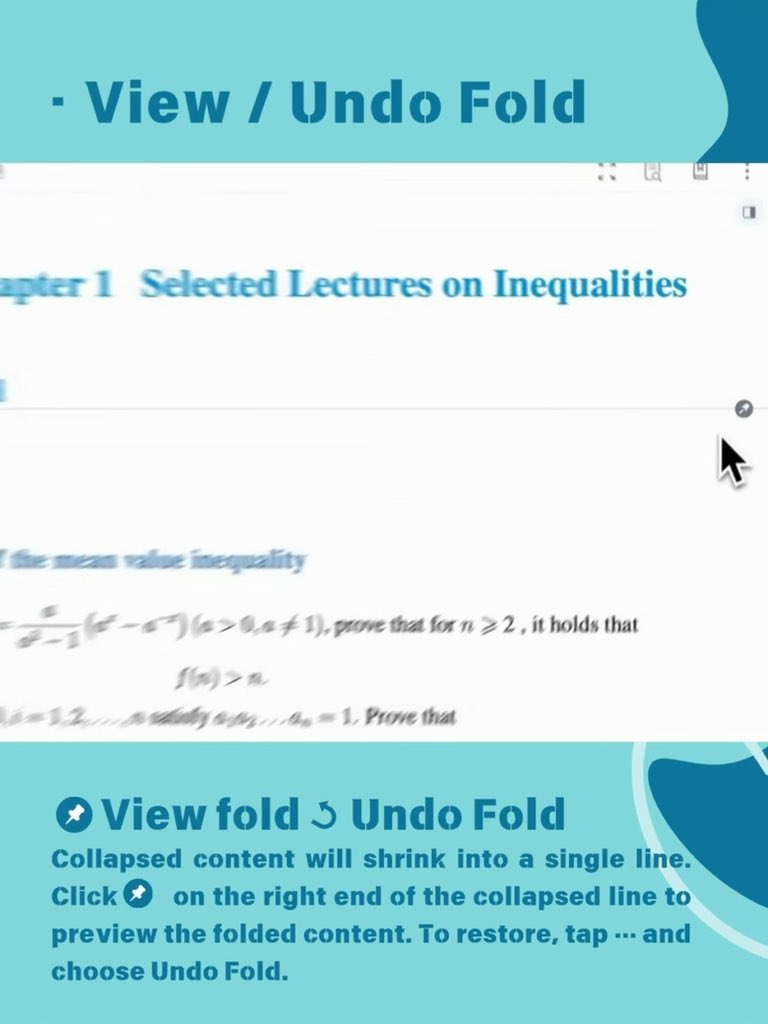 MarginNoteApp (@marginnoteapp) on Twitter photo View / Undo Fold
Collapsed content will shrink into a single line. Click the icon on the right end of the collapsed line to preview the folded content. To restore, tap … and choose Undo Fold. View / Undo Fold
Collapsed content will shrink into a single line. Click the icon on the right end of the collapsed line to preview the folded content. To restore, tap … and choose Undo Fold.