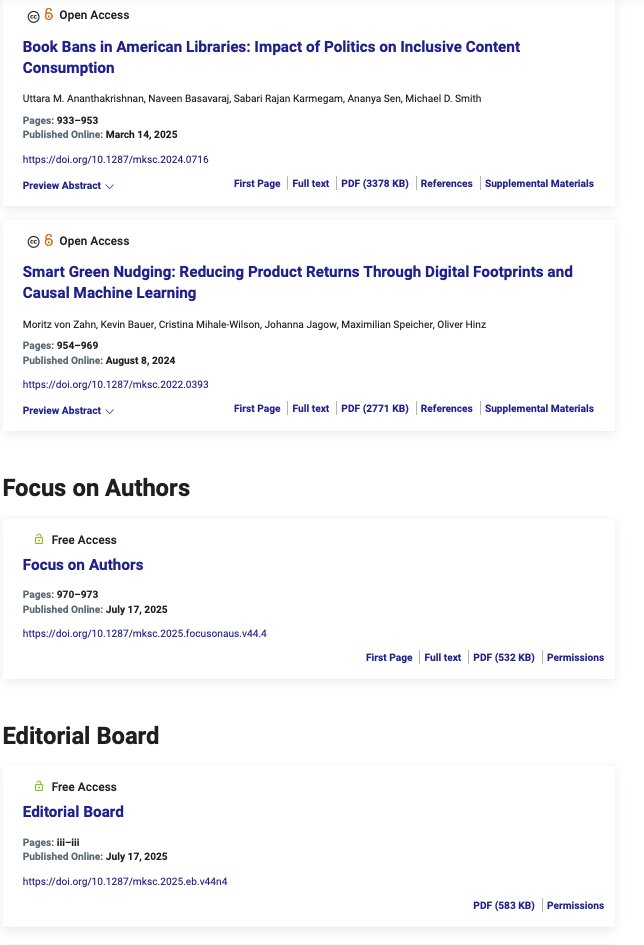 Marketing Science (@mrktng_science) on Twitter photo The July-August 2025 issue of <a href="/Mrktng_Science/">Marketing Science</a> is now available online!
pubsonline.informs.org/toc/mksc/44/4 The July-August 2025 issue of <a href="/Mrktng_Science/">Marketing Science</a> is now available online!
pubsonline.informs.org/toc/mksc/44/4