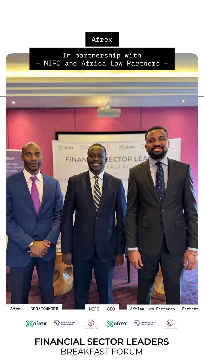 afrexofficial's tweet photo. The session convened key leaders from across Kenya’s financial, #legal, &amp; the #policy ecosystem to explore bold reforms &amp; strategies to position Nairobi as a future-ready financial center.

Our CEO, David Kimani joined the discussion alongside Daniel Mainda, CEO of NIFCAfrica https://t.co/NJXg4zxLyr