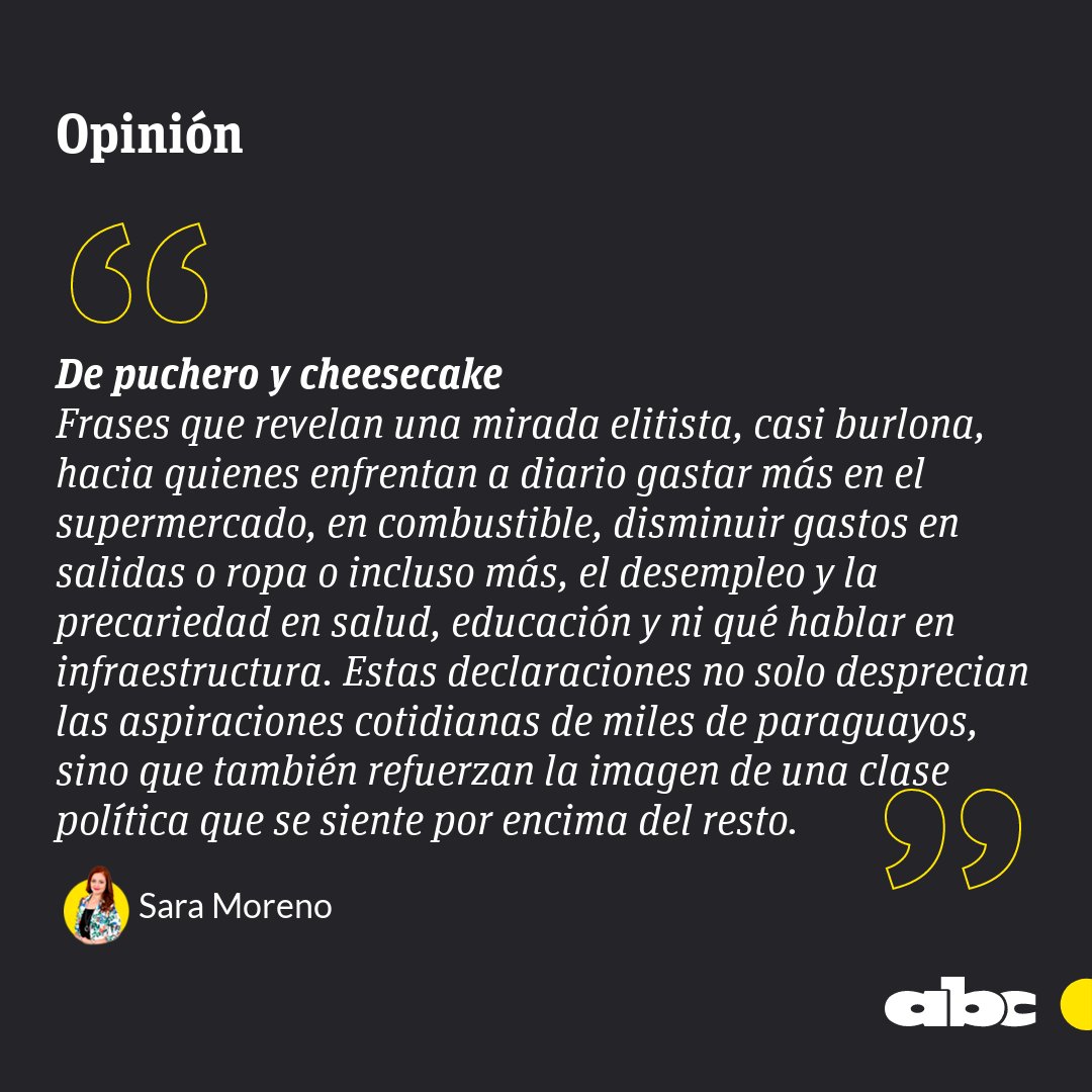 ABCDigital's tweet photo. #OpiniónABC | "De puchero y cheesecake", por @SaraMorenoPy. 

👉Leé más: https://t.co/Ypf0iSYqgW

🔴Canal de WhatsApp: https://t.co/zcjWhsOf0A https://t.co/a2JcL9W5qX