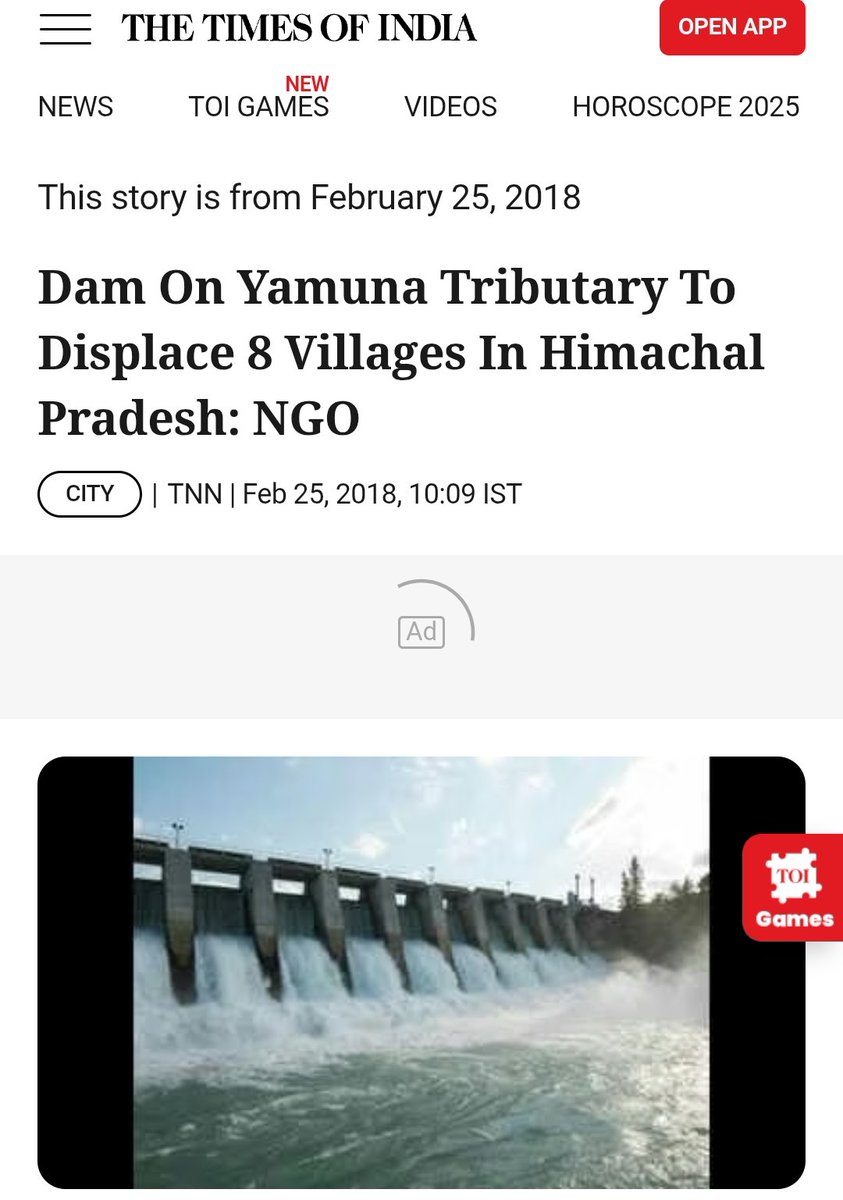 However, a  free-flowing river has the power to cleanse itself, its currents dilute &amp; carry away pollutants from cities. But this natural healing needs a steady, uninterrupted flow.

For Yamuna it is choked at it's Himalayan source &amp; no political party willing to accept it. 10/16