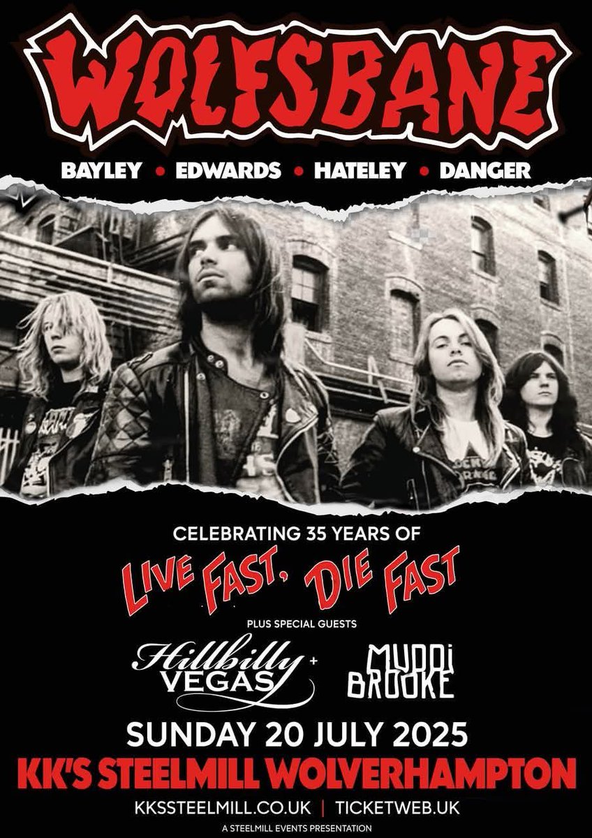 TONIGHT - <a href="/kks_steelmill/">KK's Steelmill</a> #WOLVERHAMPTON

Doors - 6:00pm
<a href="/MuddiBrooke/">MuddiBrooke</a> - 7:00pm
<a href="/hillbillyvegas/">Hillbilly Vegas</a> - 7:50pm
Wolfsbane - 9:00pm

Make sure to get down there early and support all the bands!