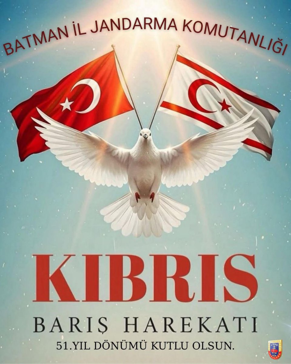 20 Temmuz 1974’te gerçekleştirilen #KıbrısBarışHarekatı’nın 51. yıl dönümünde, aziz şehitlerimizi rahmetle, kahraman gazilerimizi minnetle anıyoruz.

Milletimizin birlik ve kararlılığıyla yazılan bu destanı unutmadık, unutturmayacağız. 🇹🇷
#20Temmuz1974 #51Yıl #BatmanJandarma