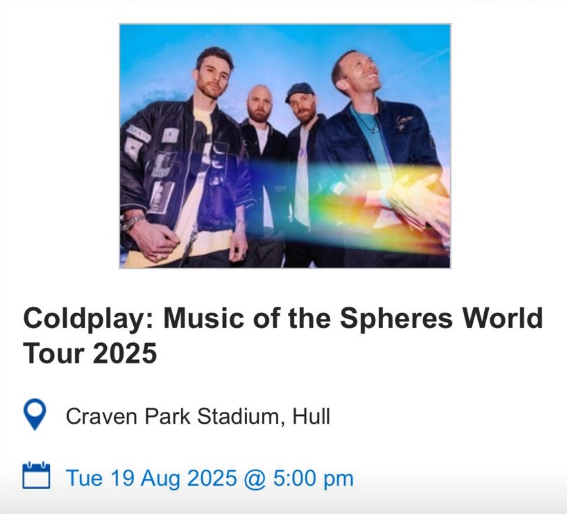 Janniebee73's tweet image. 🇬🇧 COLDPLAY HULL 🇬🇧
1 x Kubik Seated Experience 🎫
19th August 2025
Face Value
Please DM if interested and feel free to RT.
Thank You 🫶