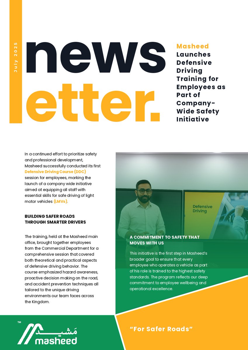 masheed_trading's tweet image. We launched our first Defensive Driving Course (DDC) as part of a company-wide safety initiative. This training builds essential skills for safer roads, focusing on proactive decisions and accident prevention. 
#DefensiveDriving #EmployeeWellbeing #SafetyFirst #Masheed #KSA