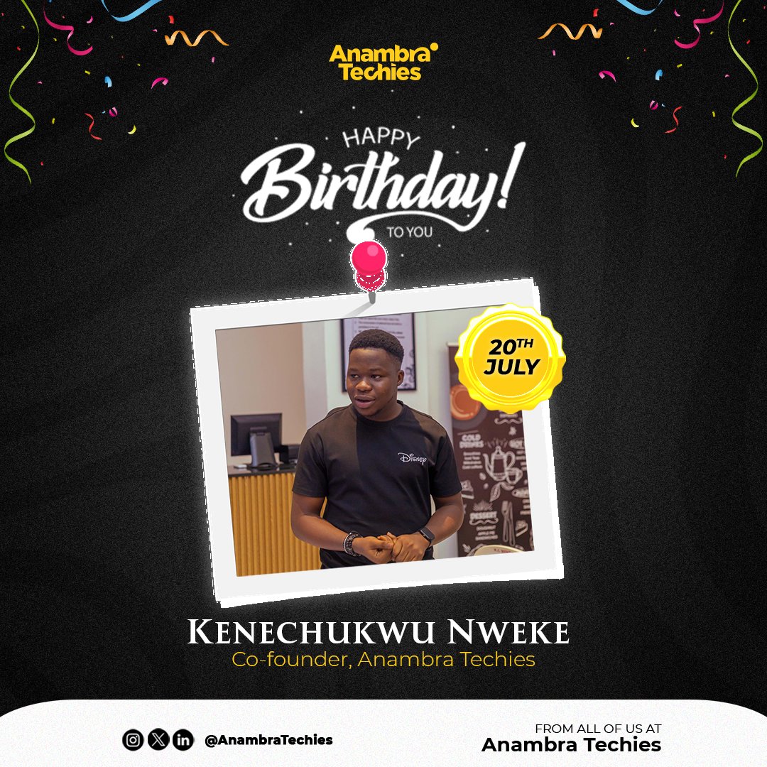 AnambraTechies's tweet image. Happy Birthday Mr. Kenechukwu Nweke
Co-founder,Anambra Techies.🥳🎉
On this special day, we honour not just the date you were born, but the brilliance, courage, and heart you bring to Anambra Techies.
Kenechukwu, your vision lit the path that many now boldly walk. Your…