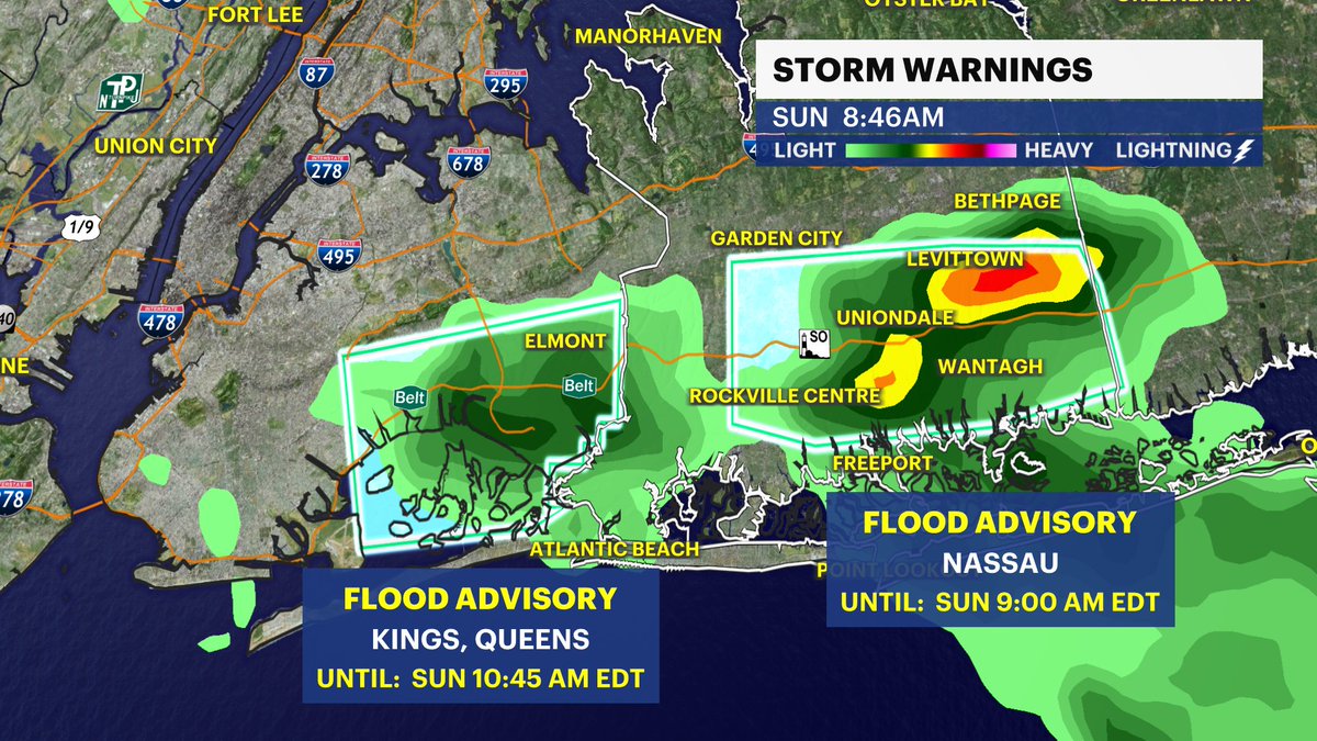AlexCalamiaWx's tweet image. Not a good morning to be on the Belt Parkway or Southern State in Nassau. Two very slow moving storms are dumping soaking rain.
These will slowly move east on the south shore of Suffolk county during the 9 & 10 AM hour.
Details on @News12LI