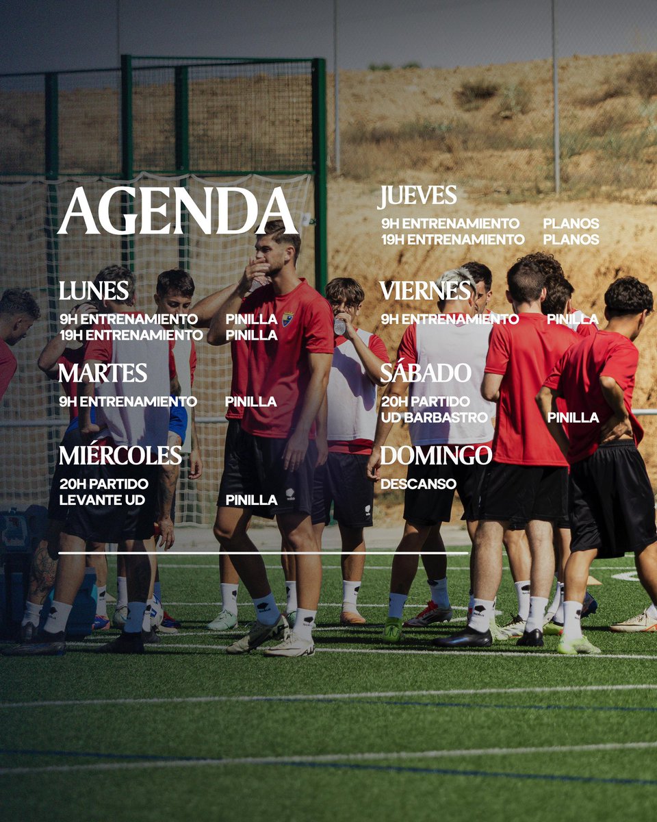 🗓️¡Ya tenemos lista la agenda semanal!

✅ Los socios del club podréis venir a todos los entrenamientos en Pinilla.

#yaestamosaquí 💙❤️
