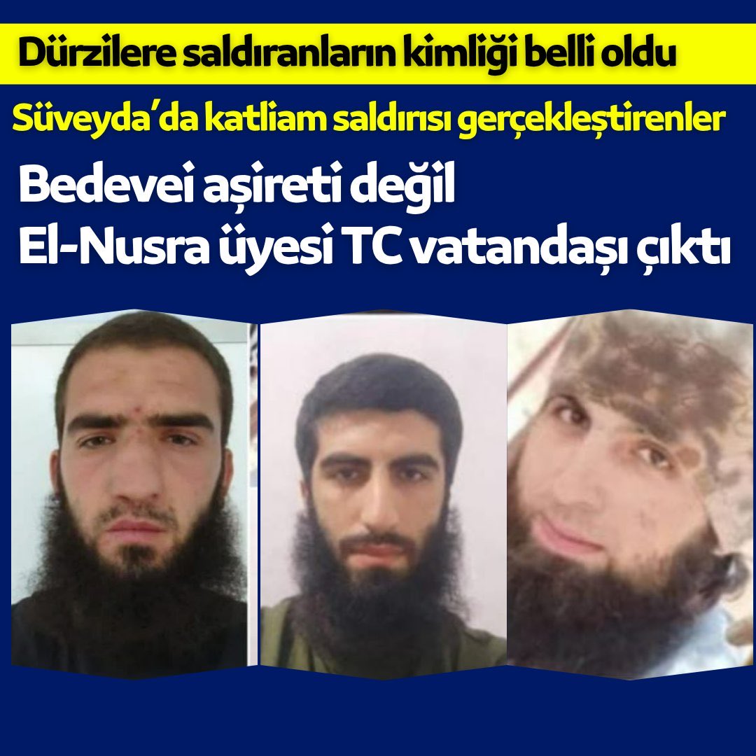 Suveyda’ya saldırınlar Bedevi aşiretleri denmişti.
Öldürülenlerden 3 tanesinin Türk vatandaşı olduğu görüldü. 
Durzi-Suveyda